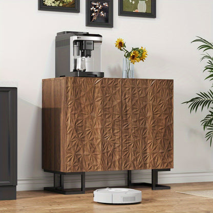 Sideboard – Dressoir – Kabinet – Opbergkast – Sidetable – Donker Walnoot – Schuifdeuren – Metalen Poten – Ruime Opbergruimte – Eenvoudige Montage