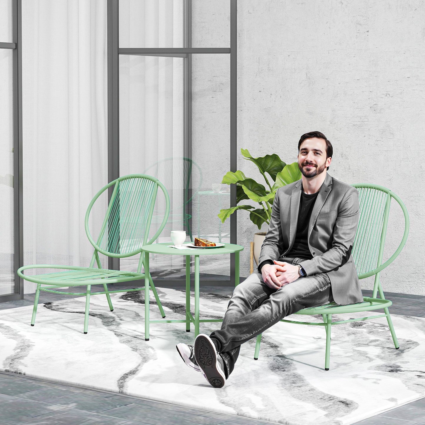 Bistroset – Tuinset – Balkonset – Tuinmeubelen – Buitenmeubel – Weerbestendig Polyrattan – Schelpvormige Stoelen – Compacte Tafel – Groen