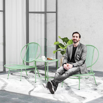 Bistroset – Tuinset – Balkonset – Tuinmeubelen – Buitenmeubel – Weerbestendig Polyrattan – Schelpvormige Stoelen – Compacte Tafel – Groen