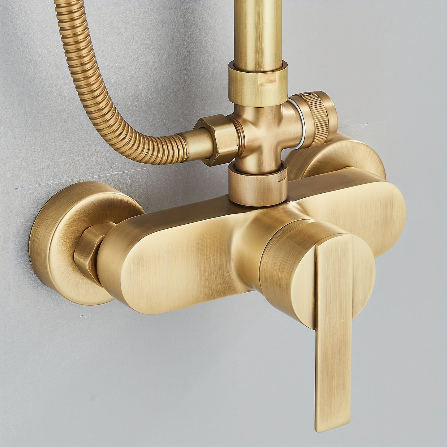 Antique Brass Bathroom Shower Mixer Taps Dual Outlet Head Round Bathroom Set, 2Jet Types Multi-Function Handheld Shower With Adjustable Height Overhead Rainfall Shower And 360° Rotating Tap For Bathroom, Multifunctional Hand