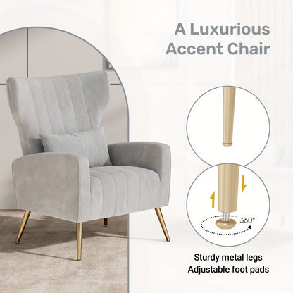 Fauteuil – Loungefauteuil – Relaxstoel – Leunstoel – Wingbackstoel – Memory Foam Zitkussen – Gouden Metalen Poten