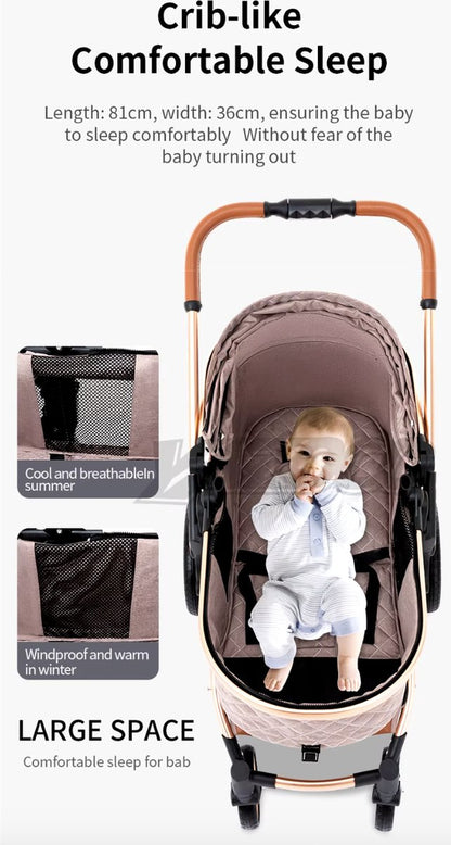 Kinderwagen 3 in 1 - Kinderwagen - Bedje - Buggy - Autostoel - Opvouwbaar - Aluminium frame - Chocolate/bruin - Zilver - Zwart