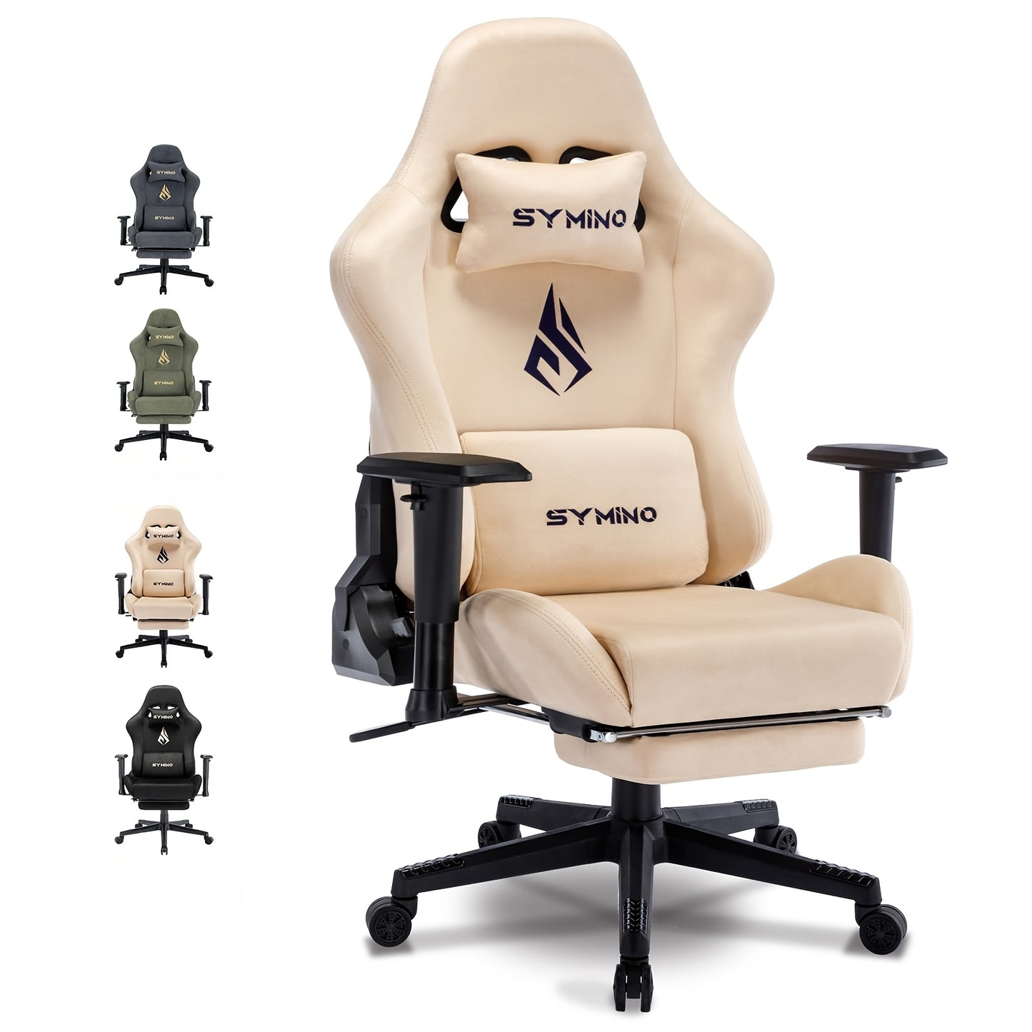 Gamingstoel – Bureaustoel – Gamestoel – Draaistoel – Ergonomische Stoel – Met Voetensteun & Lendensteun – Hoogte Verstelbaar – Geheugenfoam Kussen – Metaal Frame – Handmatige Ligstand – Milky White
