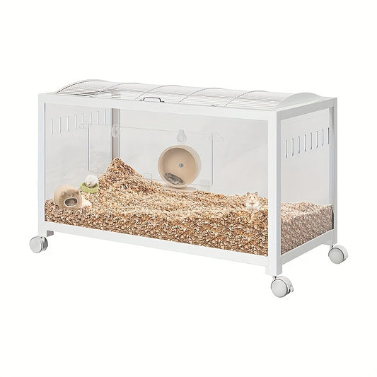 Hamsterkooi – Knaagdierkooi – Dierenkooi – Kleine Huisdierenkooi – Mobiele Kooi – Transparant 360° Uitzicht – Ventilatie Met Dakluik – Voor Hamsters, Ratjes en Cavia’s