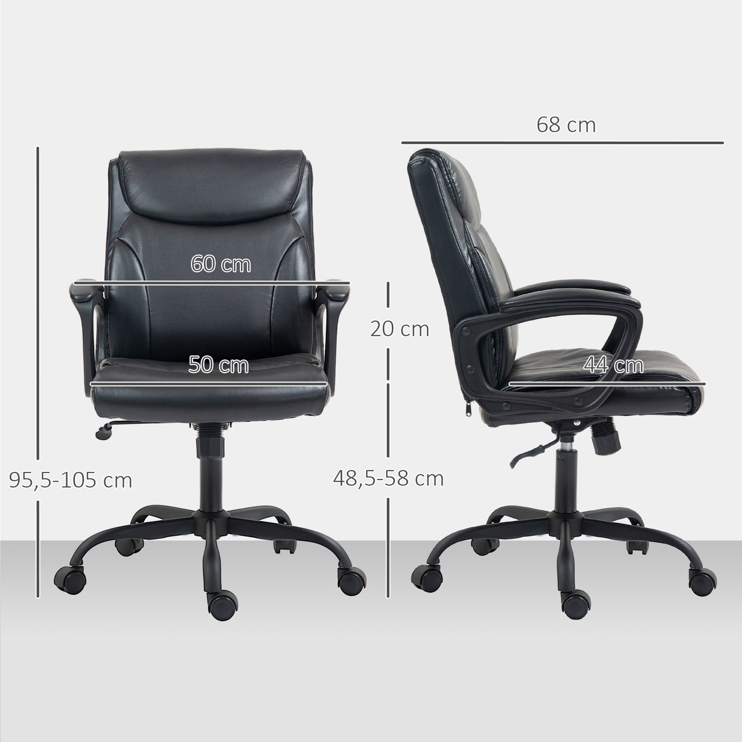 HOMCOM Office Chair, Ergonomic Desk Chair with Adjustable Height, Rocking Function, Swivel Casters, 60 x 68 x 95.5-105 cm, Black
