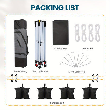3.05x3.05meter Pop-up Canopy, No Side Walls, An Outdoor Canopy That Can Be Built By One Person, Height Adjustable, Suitable For Weddings, Camping, And Parties, Comes With A Handbag, Additional 4 Wind Ropes + 8 Ground Nails +