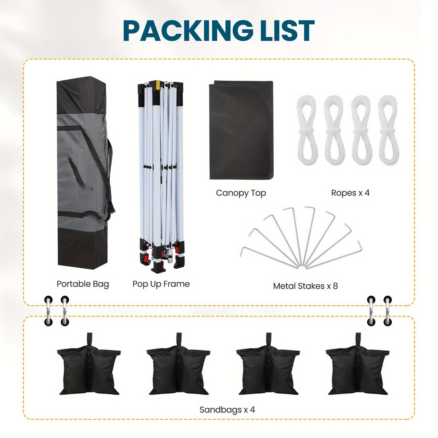 3.05x3.05meter Pop-up Canopy, No Side Walls, An Outdoor Canopy That Can Be Built By One Person, Height Adjustable, Suitable For Weddings, Camping, And Parties, Comes With A Handbag, Additional 4 Wind Ropes + 8 Ground Nails +