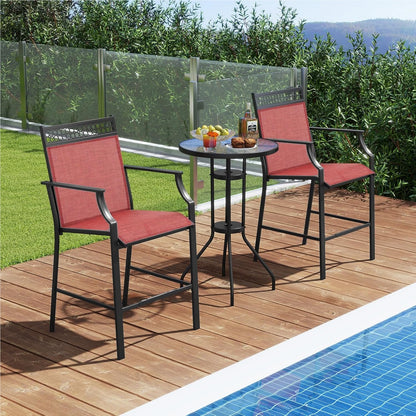 Tuinstoelen – Terrasstoelen – Balkonstoelen – Hoge Stoelen – Ligstoelen – Metalen Frame – Sneldrogende Ademend Zitting – Max. 180 kg Belastbaar – Rood