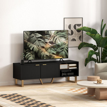 Tv-kast – Meubel voor tv – Mediakast – Tv-meubel – Houten tv-meubel – Mat zwart met gouden accenten – Geschikt voor tv’s tot 70 inch – Ruime opbergruimte met kabeldoorvoer