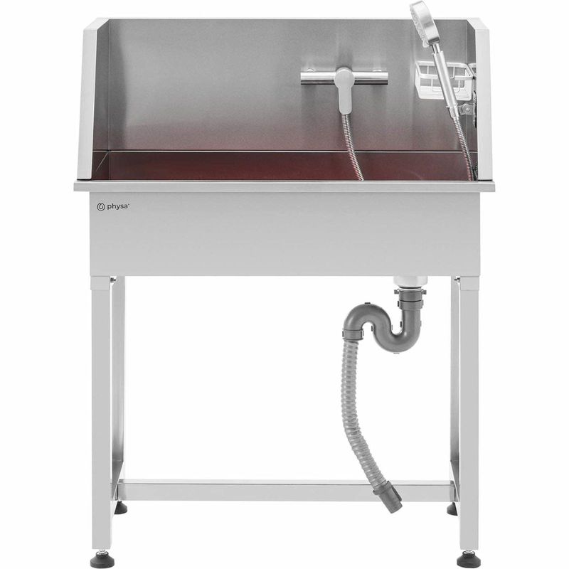Hondenbadkuipje – Hondenwasbak – Dierenwasbak – Trimsalon Badkuip – Hondenverzorgingsbad – RVS Badkuip – 85 x 48 x 118 cm – Inclusief Douchekop en Thermostaatkraan