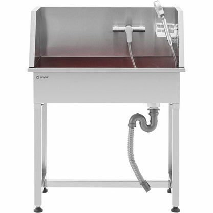 Hondenbadkuipje – Hondenwasbak – Dierenwasbak – Trimsalon Badkuip – Hondenverzorgingsbad – RVS Badkuip – 85 x 48 x 118 cm – Inclusief Douchekop en Thermostaatkraan