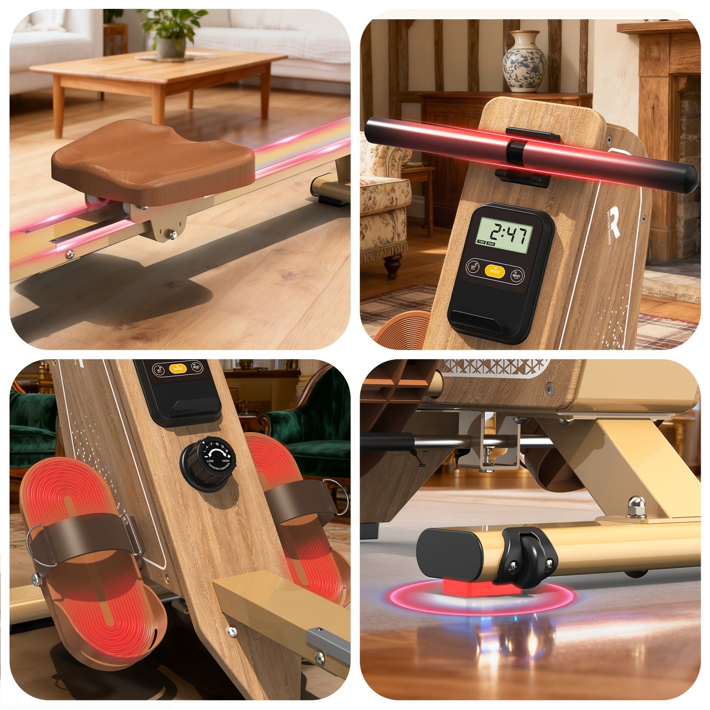 VOWVIT Magnetic Rowing Machine for Home with Wireless Monitor, Compatible for Kinomap & Fitswear App Sync, 16-Resistant Levels, Quiet Operation, Compact Vertical Storage Rowing Machine with Weight Capacity, Suitable for