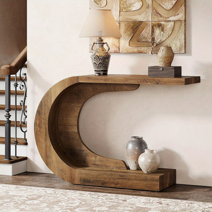 C-vormige haltafel – console tafel – sidetable – bijzettafel – entree tafel – Ruimtebesparend smal ontwerp – Massief hout en MDF stevig materiaal