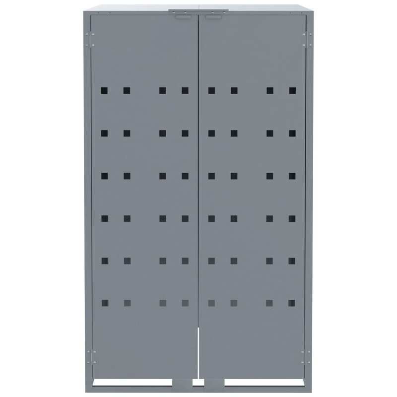 Containersdeksel – Vuilnisbakafdekking – Afvalbakhoes – Containerkap – Afvalcontainer Deksel – Stevig Stalen Frame – 4 Containers Met Wielen – Grijs – 276x79x117 cm
