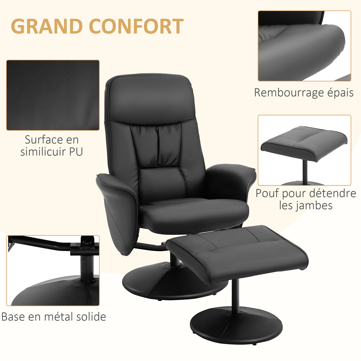 tv-fauteuil – relaxstoel – loungestoel – draaifauteuil – zithoekstoel – verstelbare rugleuning tot 145° – 360° draaibaar metalen frame