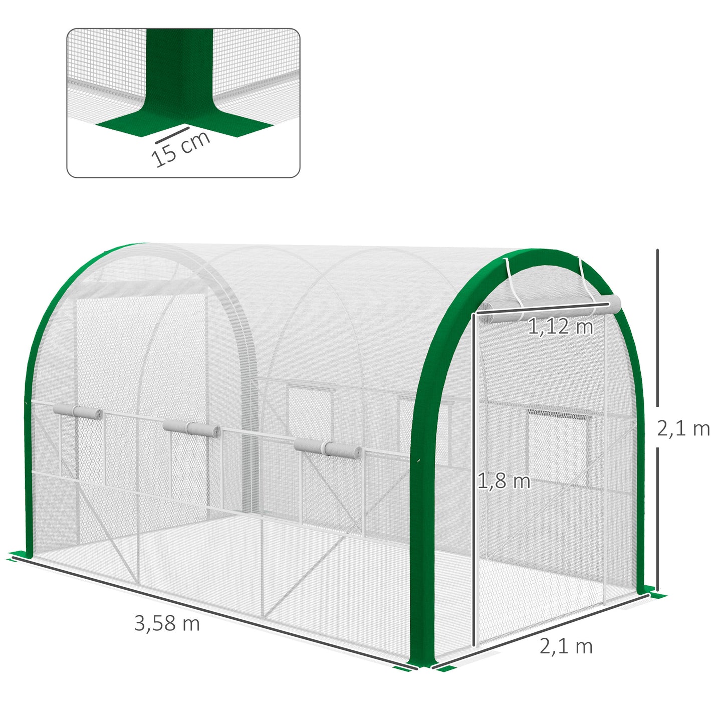 Kweekkas – Tunnelkas – Broeikas – Tuinkas – Foliekas – Stevig Gegalvaniseerd Stalen Frame – UV-bestendige Witte Folië 358x210x210 cm