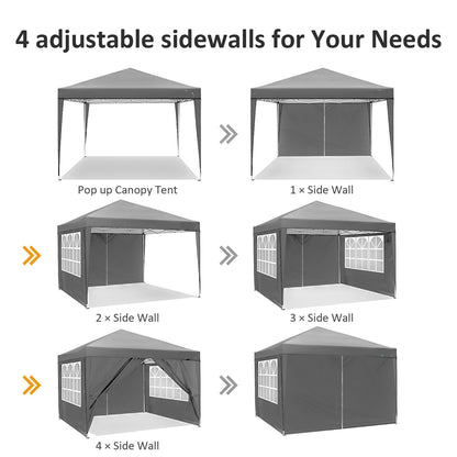 3x3m Pop-Up Canopy Tent with 4 Removable Side Walls Portable Commercial Instant Shelter Includes Carry Bag, Ropes, and Pegs Party Tent Ideal for Gardens, Festivals, Camping BBQs, Backyards, Weddings, Parties, and Outdoor Mark