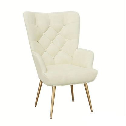 Fauteuil – Relaxstoel – Loungechair – Leunstoel – Woonkamerstoel – Beige Velvet Stof – Ergonomisch Comfort – Metalen Poten