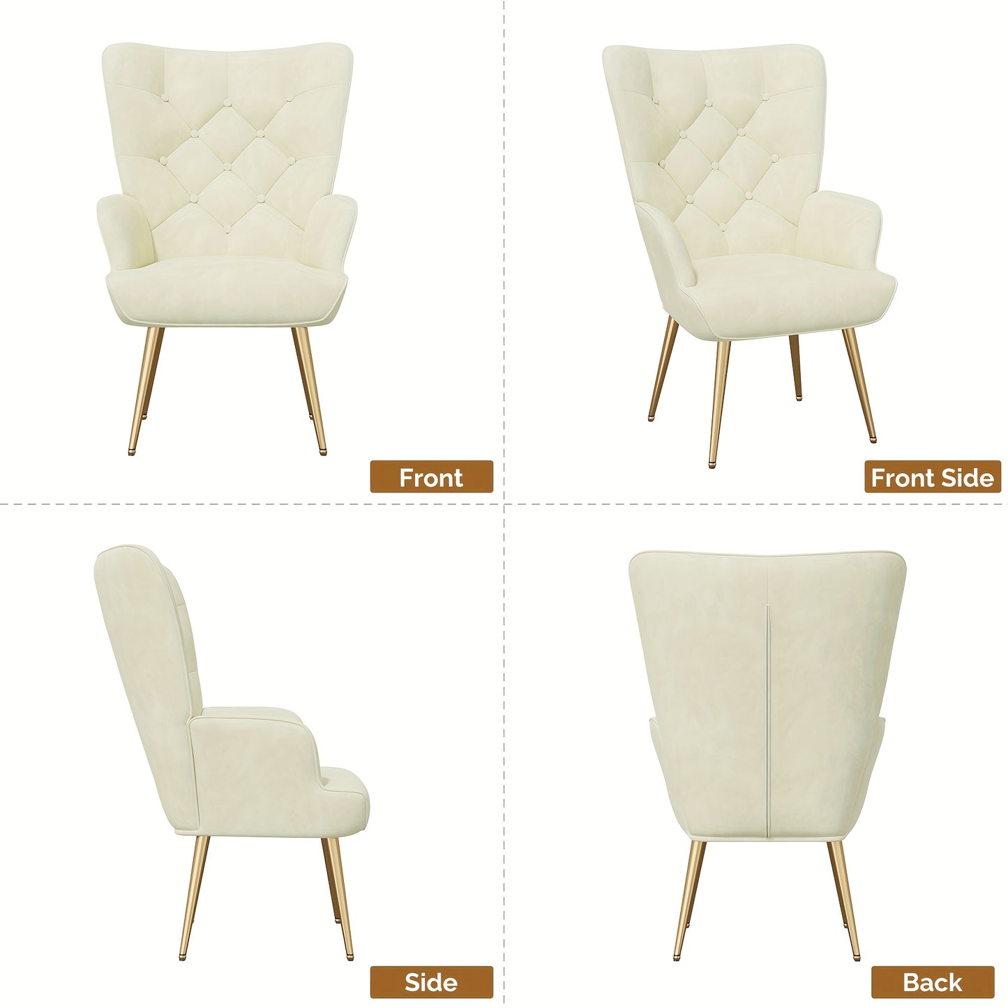 Fauteuil – Relaxstoel – Loungechair – Leunstoel – Woonkamerstoel – Beige Velvet Stof – Ergonomisch Comfort – Metalen Poten