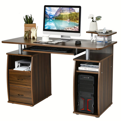 Computertafel – Bureau – Werktafel – Study Desk – Thuiswerkplek – Walnoot Hout – Ruime Werkoppervlakte 120x55 cm – Incl. Toetsenbordplaat & Printerrek