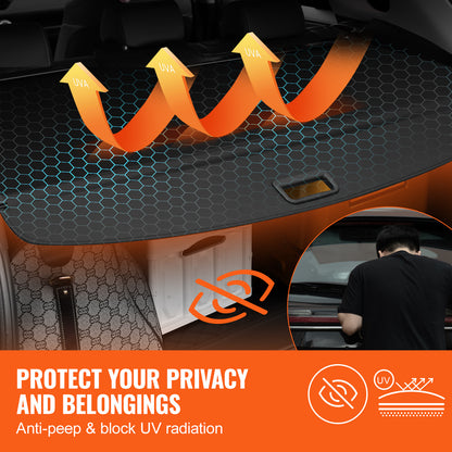 Bagageafdekking Uitschuifbaar Kofferbak Afdekhoes Cargo Cover Laadruimte Organizer – Nylon PVC Aluminium – Perfecte Passvorm – Snelle Montage Zonder Gereedschap
