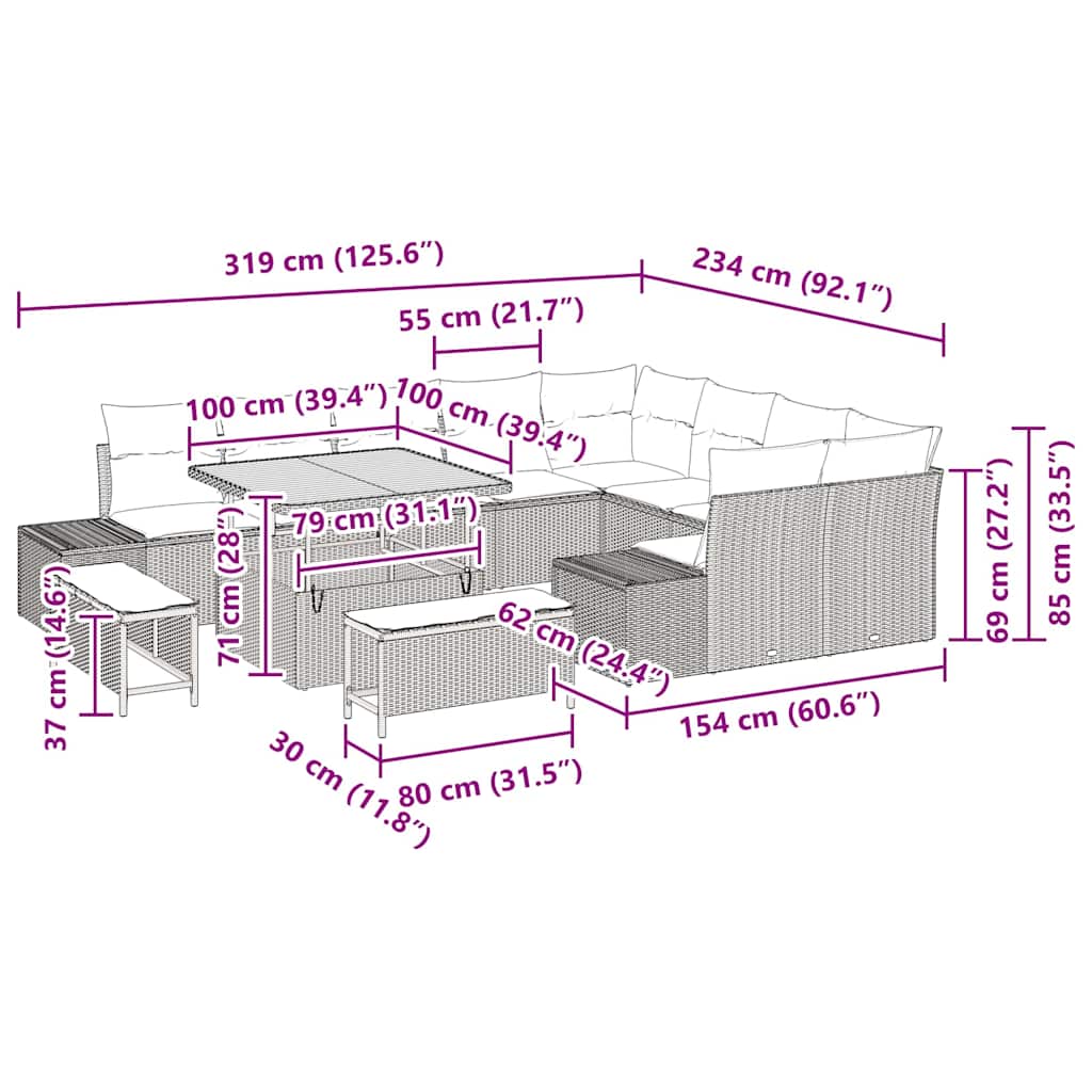 Tuinbank – Buitenbank – Loungeset – Buitenmeubel – Zithoek – 4 Persoons – Weerbestendig Stalen Frame – UV-bestendig Poly Rattan