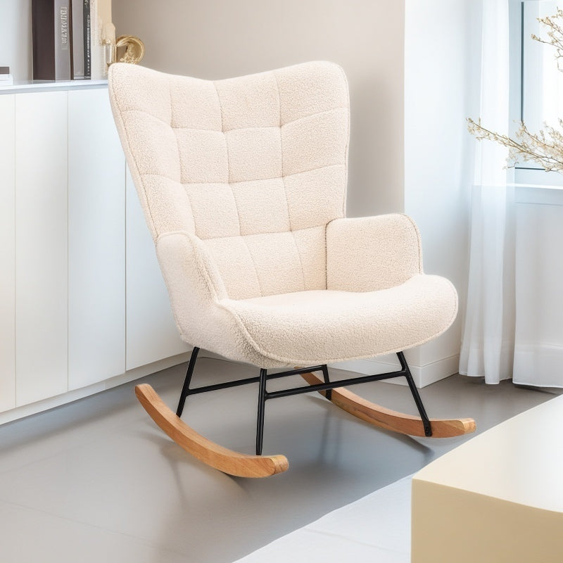 Schommelstoel – Schommelstoel Met Bekleding – Relaxstoel – Lounge Stoel – Woonkamerstoel – Beige – Memory Foam Zitting – Duurzaam Metalen Frame
