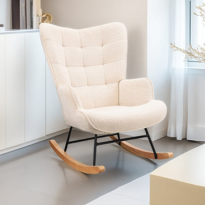 Schommelstoel – Schommelstoel Met Bekleding – Relaxstoel – Lounge Stoel – Woonkamerstoel – Beige – Memory Foam Zitting – Duurzaam Metalen Frame