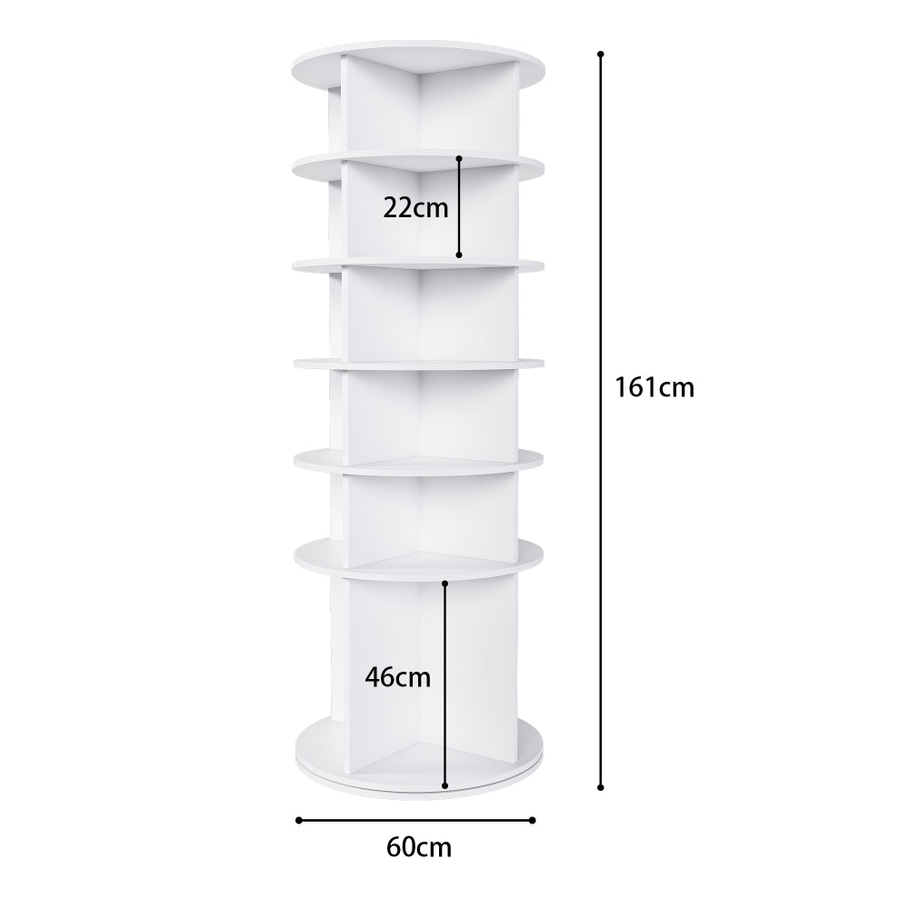 6-tier Rotating Shoe Rack | 360° Swivelling, Accommodates 24 Pairs of Shoes, Extra-High Base for Storing Boots, White, Metal, Floor Mount, Dimensions: 60x60x161cm