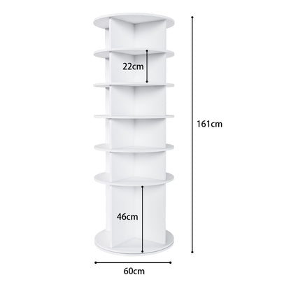 6-tier Rotating Shoe Rack | 360° Swivelling, Accommodates 24 Pairs of Shoes, Extra-High Base for Storing Boots, White, Metal, Floor Mount, Dimensions: 60x60x161cm