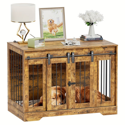 Houten Hondenbench – Hondenhok – Huisdier Bench – Hondenkooi – Dierenren – Oversized Met Vier Schuifdeuren – Ruime Binnenruimte Met Scheidingswand