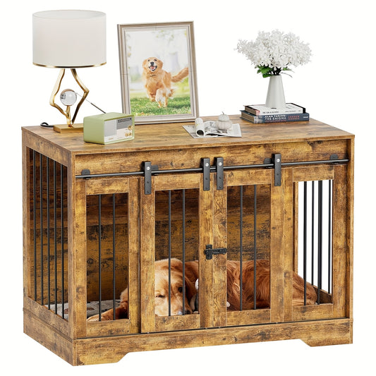 Houten Hondenbench – Hondenhok – Huisdier Bench – Hondenkooi – Dierenren – Oversized Met Vier Schuifdeuren – Ruime Binnenruimte Met Scheidingswand