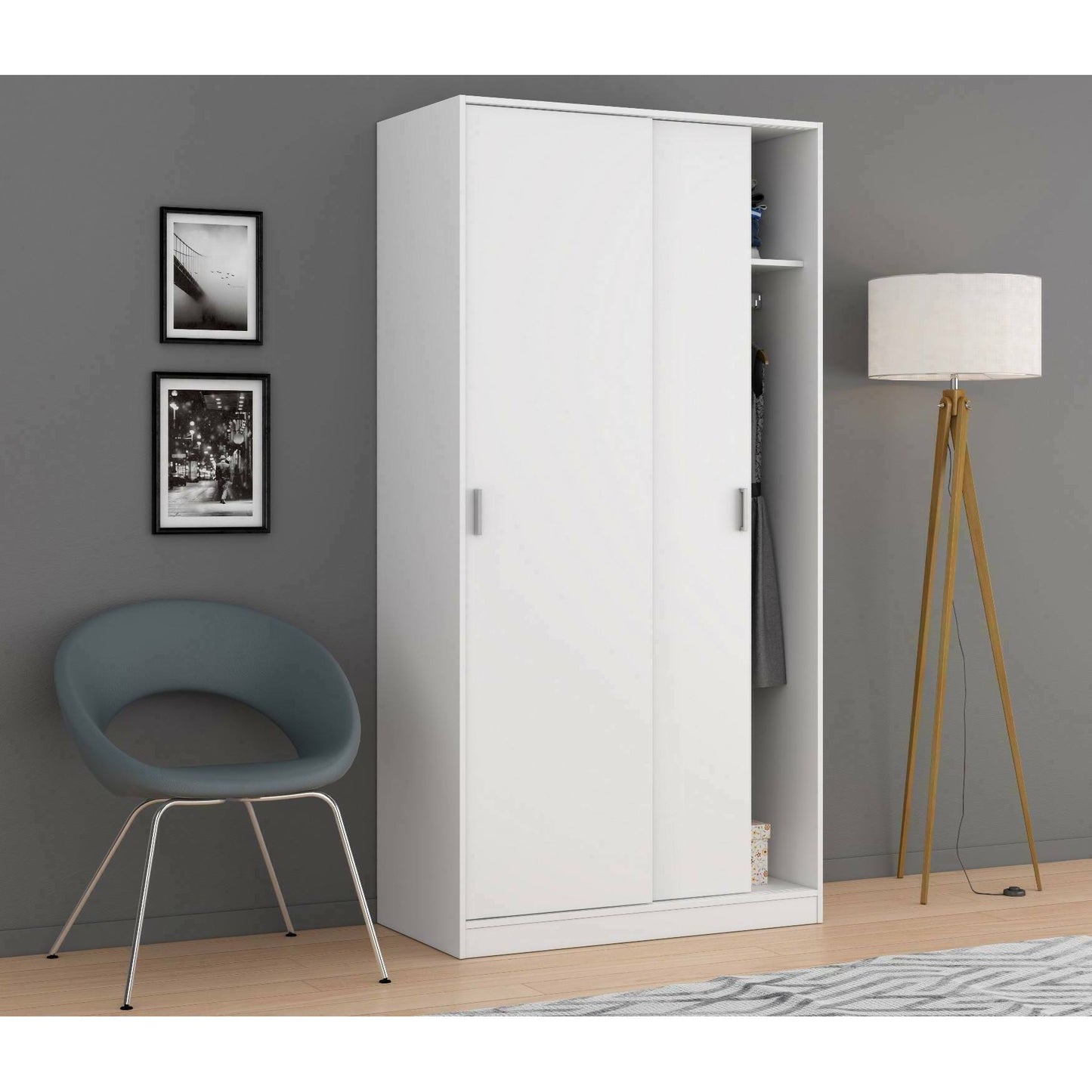 Wardrobe 2 in Front of Dagnan, Bedroom Closet, Furniture with Shelf And Clothes Rail, 100X50H200 Cm, Available in 2 Colors