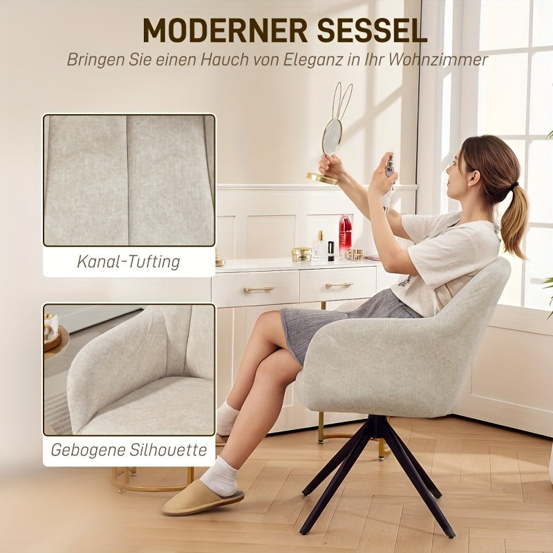 Leisure Chair Armchair Living Room Swivel Chair Leisure Chair Upholstered Tufted Leisure Armchair Velvet Appearance Upholstered Armchair Bedroom Makeup Chair Beige