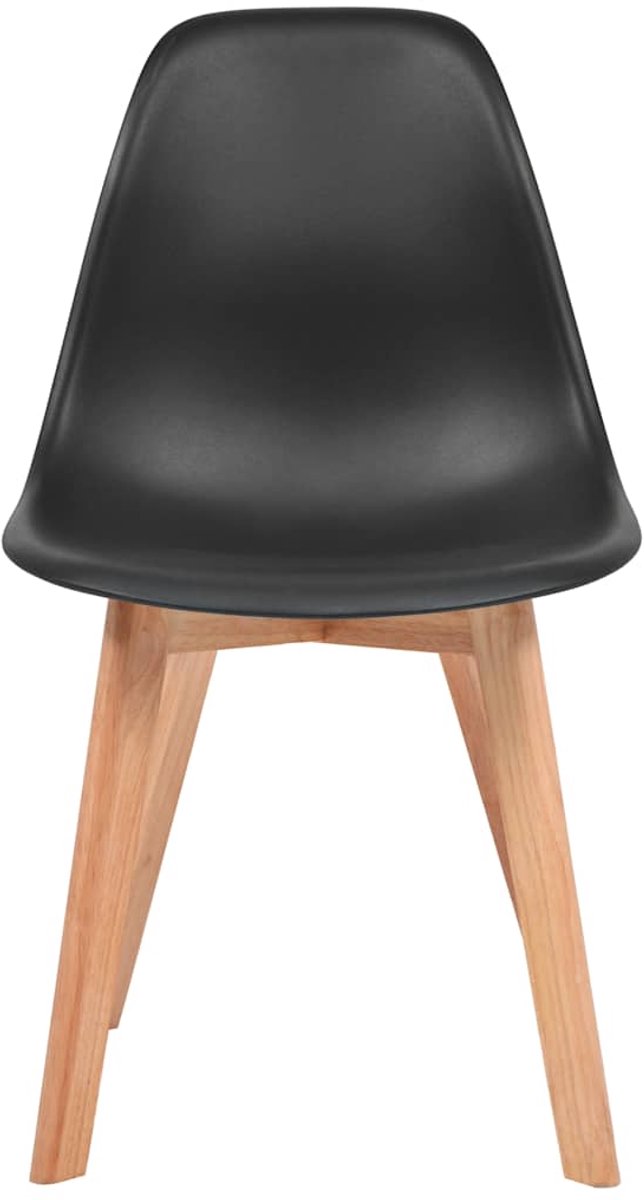 Eetkamerstoelen - Kunststof Zwart - 6 Stuks Eetkamerstoelen - Zwarte Stoelen - Plastic Stoelen - Hout Poten - Comfortabele Stoelen - Zwart