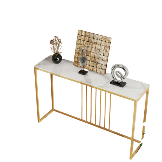 Console Tafel – Haltafel – Sidetable – Opbergtafel – Woonkamertafel – Smal Formaat – Metalen Frame – Zwarte Met Gouden Accenten – Gemakkelijk Te Monteren – Zonder Stroom