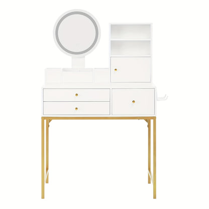 Large Freestanding Dressing Table with Mirror, 3-Drawer Storage & Door Cabinet - Vanity Desk Suitable for, Assembly, Space-Saving, Non-Wood Material (Tabletop Storage, Compact for Small Spaces)