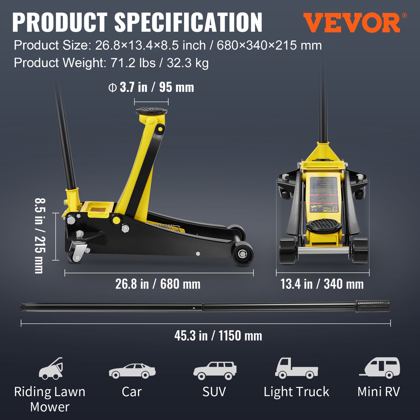 Lage Wagenkrik – Vloerkrik – Auto Krik – Garagekrik – Hydraulische Krik – 2,5 Ton Hefvermogen – Dubbel Zuigerpomp Voor Snelle Hefwerking