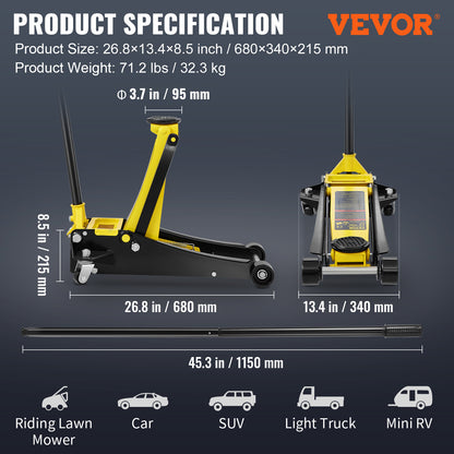 Lage Wagenkrik – Vloerkrik – Auto Krik – Garagekrik – Hydraulische Krik – 2,5 Ton Hefvermogen – Dubbel Zuigerpomp Voor Snelle Hefwerking