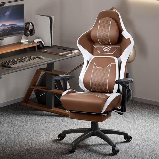 Gamingstoel – Bureaustoel – Game Stoel – Ergonomische Stoel – 4D Verstelbare Armleuningen – 180° Kantelbare Rugleuning – Luxe Voetensteun - Bruin