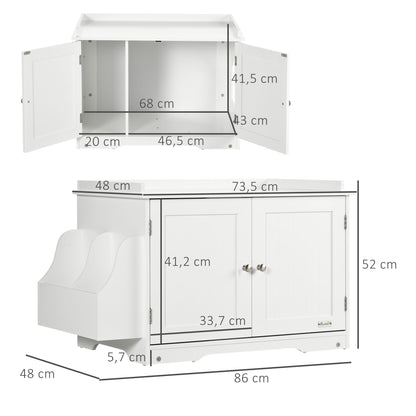 kattenbakhuis – kattenbakhuisje – kattentoilet – kattenbakmeubel – kattenbakkast – wit MDF hout – verstelbare binnenschot 86x48x52 cm