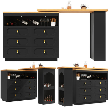 Barmeubel – Bartafel – Barkast – Keukentafel – Bistrotafel – Uitschuifbaar 138-203 cm – 360° Draaibaar Met Opbergruimte