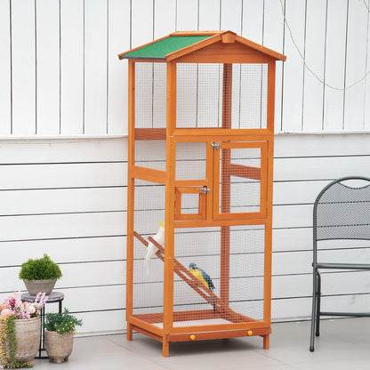 Vogelkooi Large – Vogelkooi Outdoor – Vogelhuis – Vogelnestkast – Volière – Solide Houten Constructie – Weerbestendig Met Asfalt Dak – 68x63x165 cm – Oranje