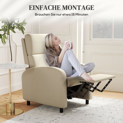 Relaxfauteuil – Relaxstoel – TV Stoel – Verstelbare Stoel – Fauteuil Crème – Verstelbare Rugleuning Tot 160° – Opklapbare Voetensteun