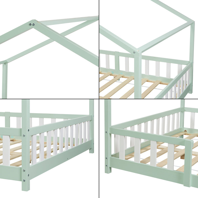 Kinderbed – Kinderbedden – Eenpersoonsbed – Hoogslaper – Stapelbed – Huisvormig Design – Valbeveiliging – Grenenhout – 140x200 cm