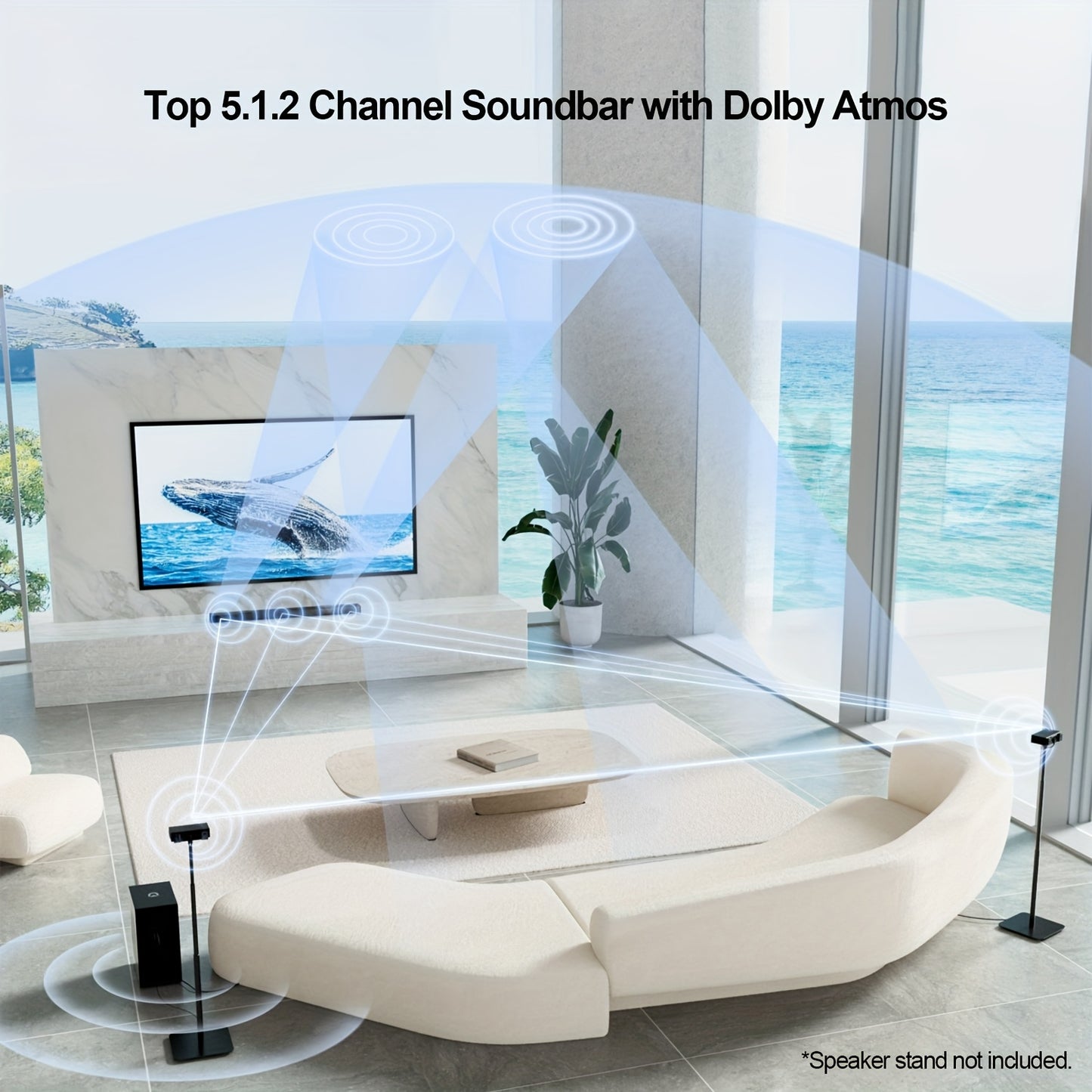 Soundbar – Dolby Atmos Soundbar – Home Cinema Systeem – Surround Soundbar – Draadloze Subwoofer – 5.1.2 Kanaals Soundbar – Diepe Krachtige Bas – 4K HDR Passthrough