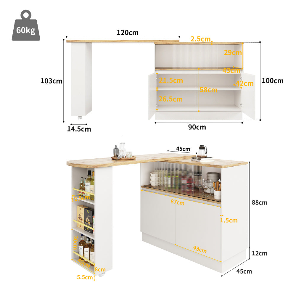 Barstoel – Barkruk – Barkruk – Barstoelkeuken – Barstoelen – Draaibaar 360° – Glasblad Met Planken – Metaal – 90x45x100 cm – Modern Minimalistisch Design