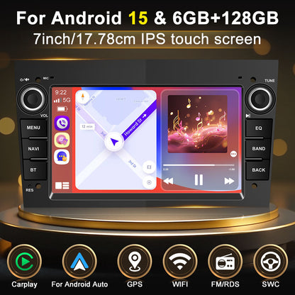 Autostereo – Autoradio – Multimedia Systeem – Double Din – Carplay Android Radio – 7-Inch Touchscreen – Android 15 OS – 6GB RAM 128GB Opslag