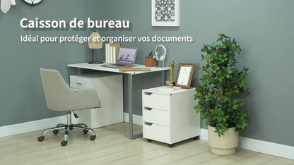 Rolkastje – Ladekastje – Ladenkast – Bureaukast – Opbergkast – 3 Vergrendelbare Lades – MDF Wit – Compact Formaat 40x50x57,5 cm