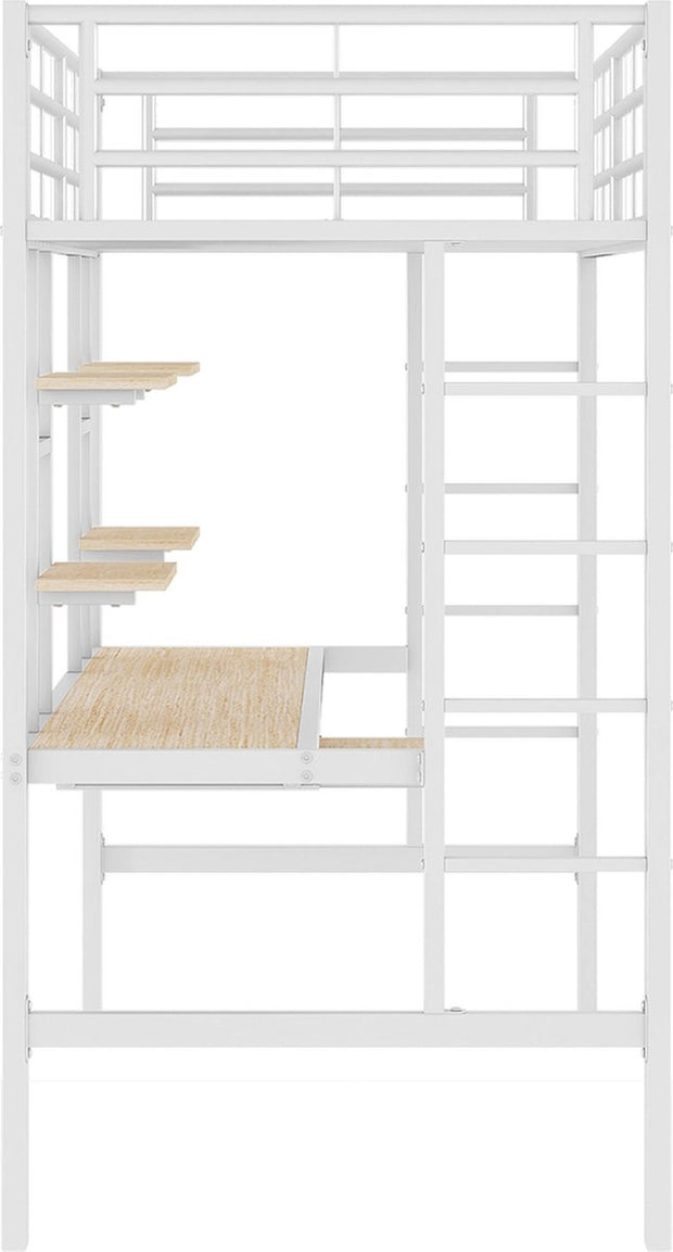 Kinderbed - Zonder matras - Zonder stoel - Metalen Bedframe met Bureau en Twee Boekenplanken - Geschikt voor Kinderen - Tieners en Volwassenen - 90x200 cm - Zwart